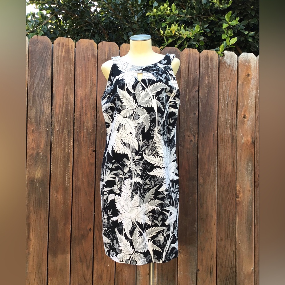 Talbots Black and White Leaf Print Midi Dress Item #230